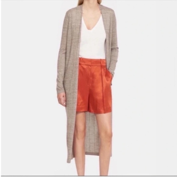 Theory Torina Rib Wool Linen Open Front Long Duster Cardigan - Picture 2 of 8